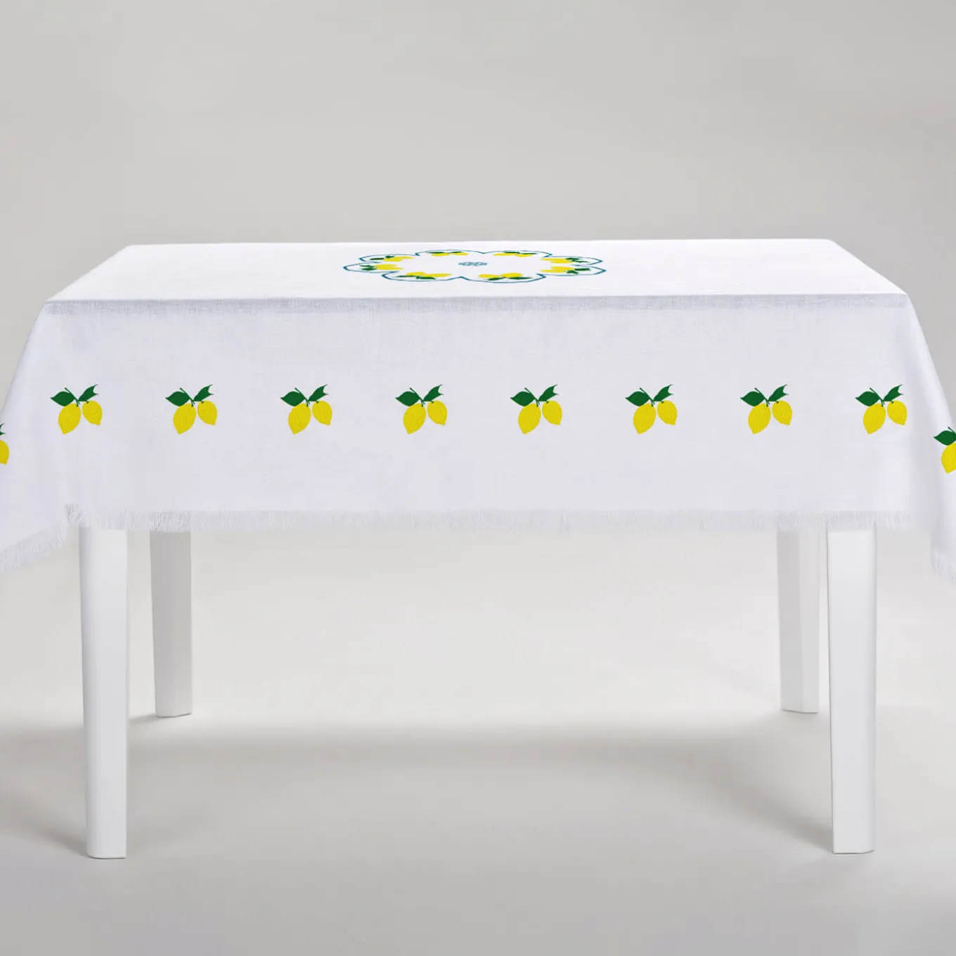 Limoni Multicolor Rectangular White Tablecloth