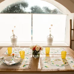 Limoni Set of 2 Embroidered Fringed White Table Mats