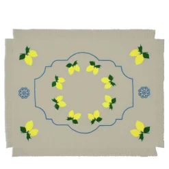 Limoni Set of 2 Embroidered Fringed Taupe Table Mats