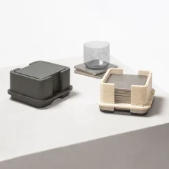 Lloyd Beige Leather & Marble Coaster Holder with 8 Coasters