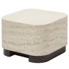 Lloyd Travertine Marble Round Walnut Modern Side Table