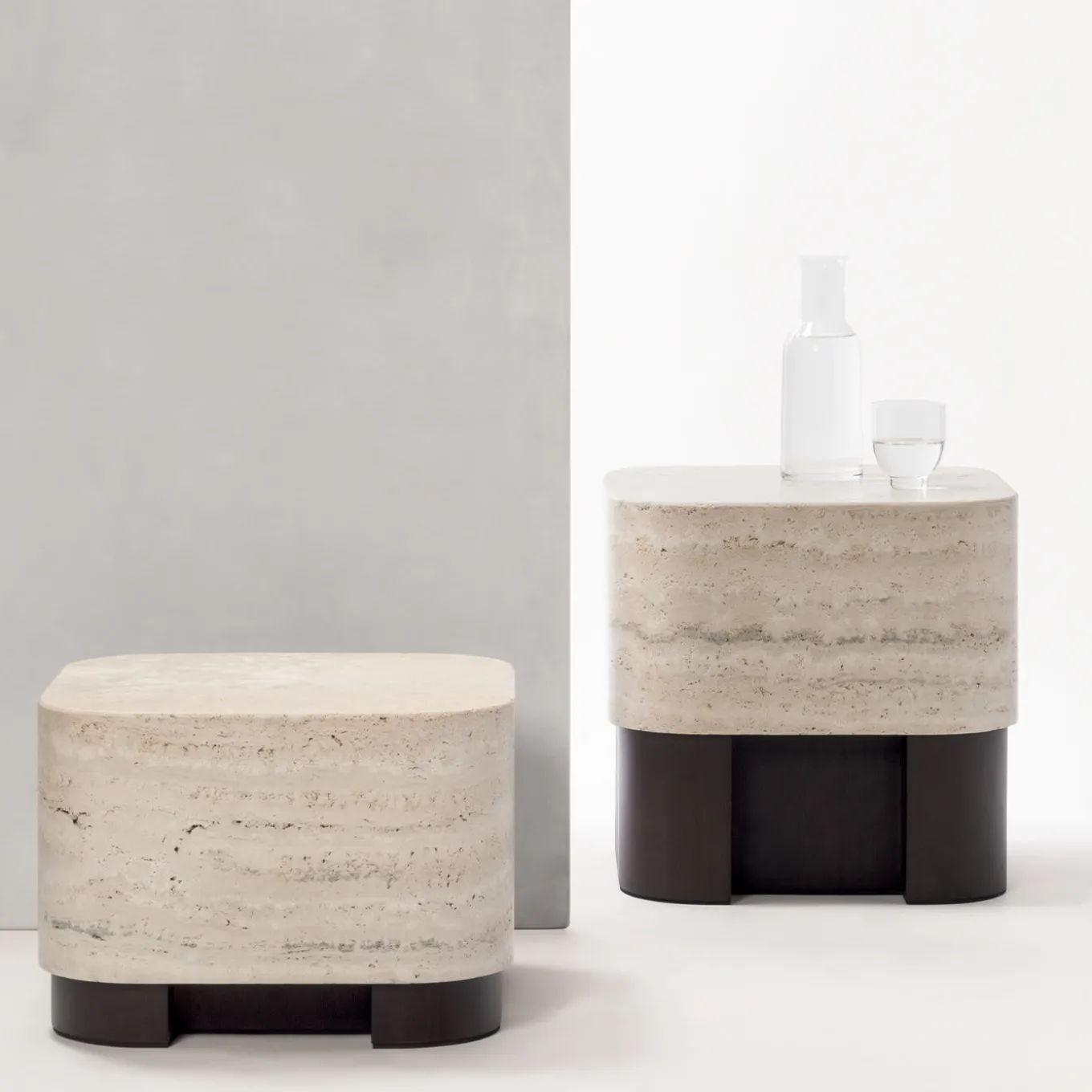 Lloyd Travertine Marble Round Walnut Modern Side Table