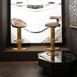 Loto Floral Seat Gold Brass Bar Stool