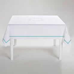 Luci d'Artista White & Light Blue Linen Tablecloth