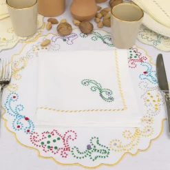Luminaria Festa Polychrome Set of 2 White Linen Charger Placemats