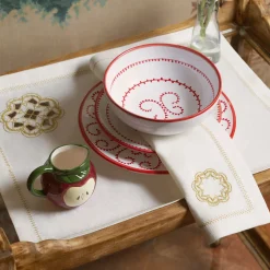 Luminaria Rosone Set of 2 Gold-Embroidered Linen Placemats