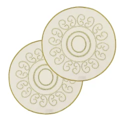 Luminaria Set of 2 Round Gold-Embroidered Linen Charger Placemats