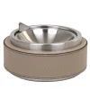 Luna Beige Leather Ashtray With Flip Top Lid