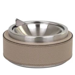 Luna Beige Leather Ashtray With Flip Top Lid