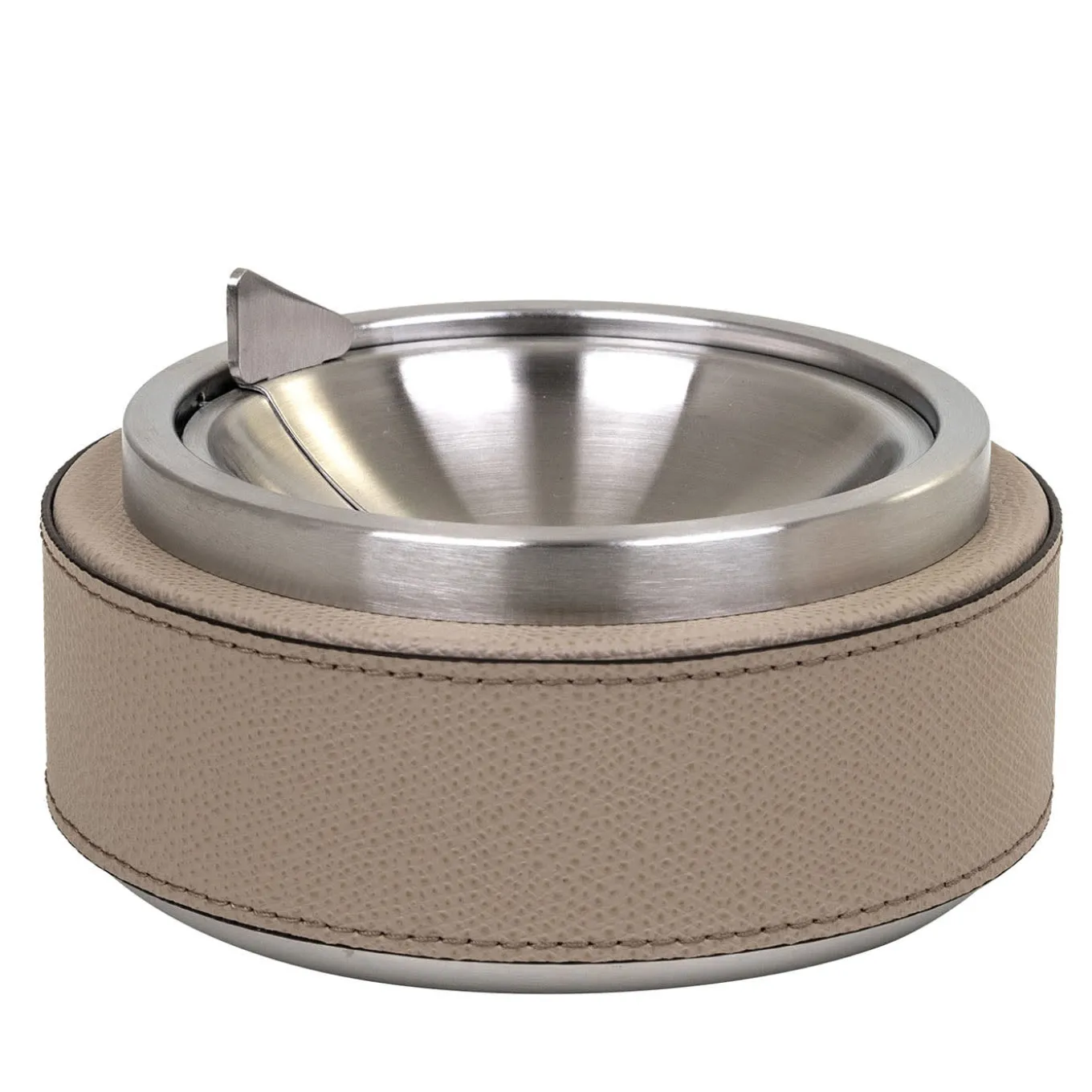 Luna Beige Leather Ashtray With Flip Top Lid