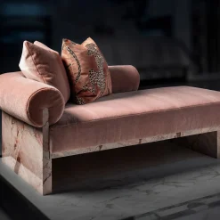 Luna Pink Siena marble and mohair silk chaise by Sheree Stuart Design