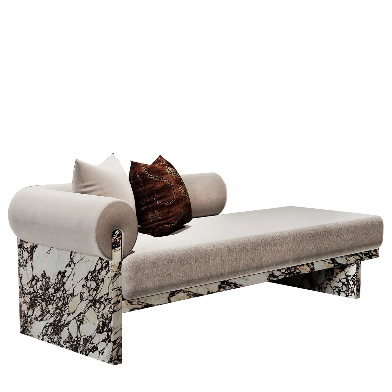 Luna Purple Calacatta Marble and Mohair Silk chaise by Sheree Stuart Design