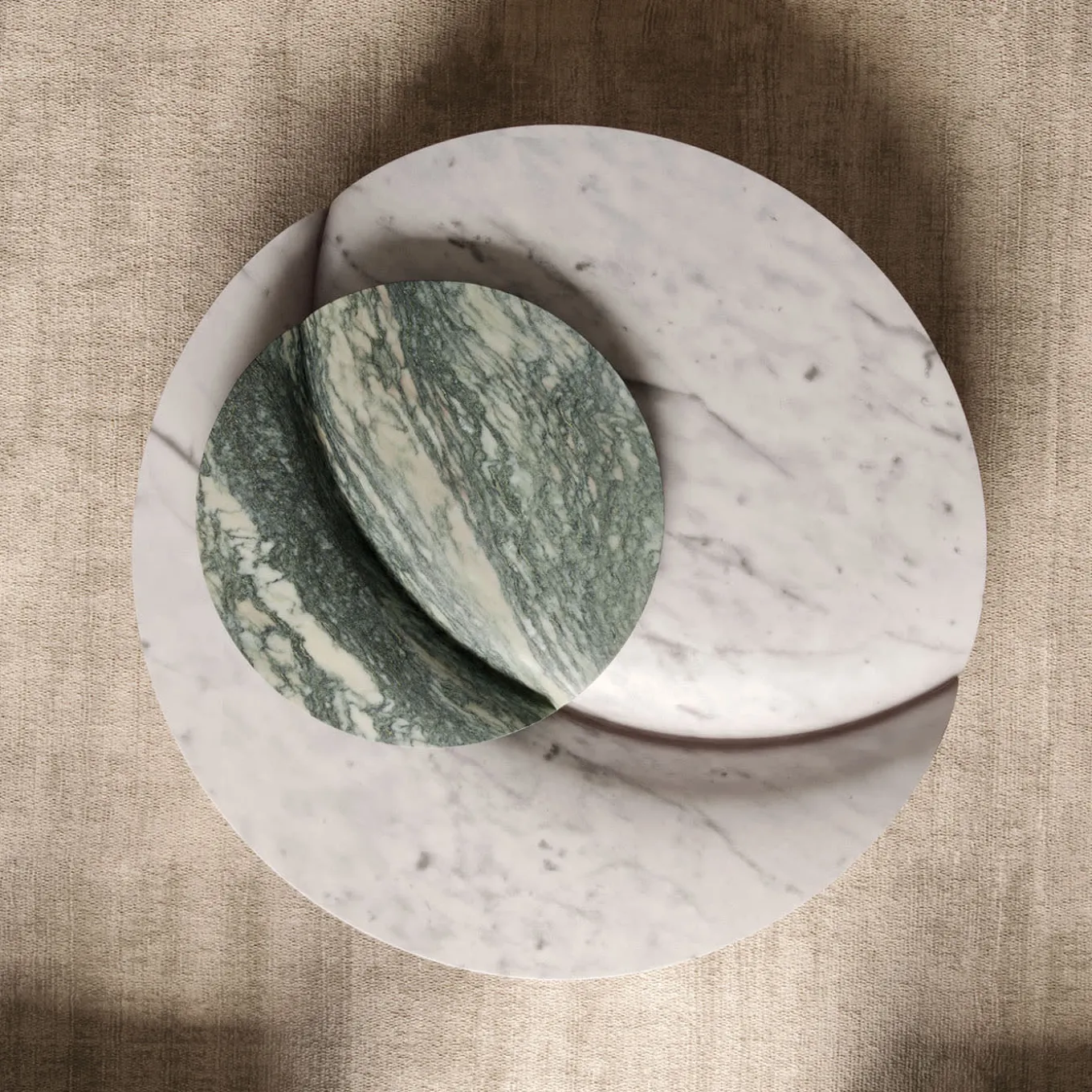 Luna Table in Green Luana and White Carrara Marble