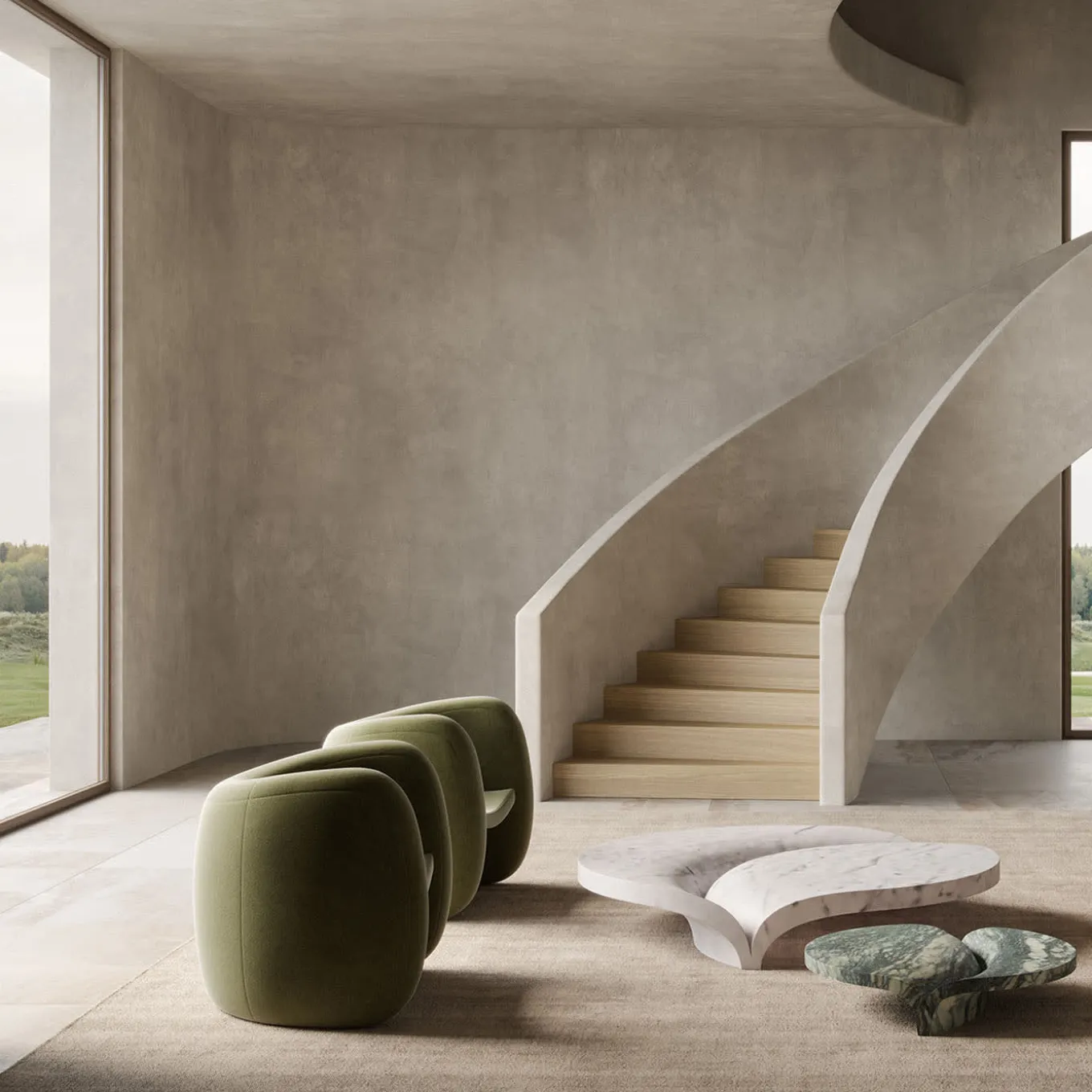 Luna Table in Green Luana and White Carrara Marble