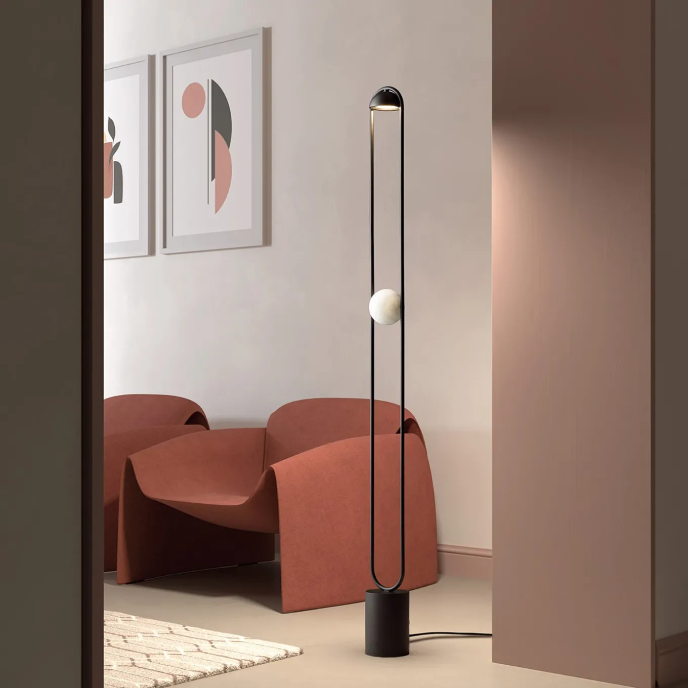 Luppiter Alabaster Black And Galvanized Metal Floor Lamp