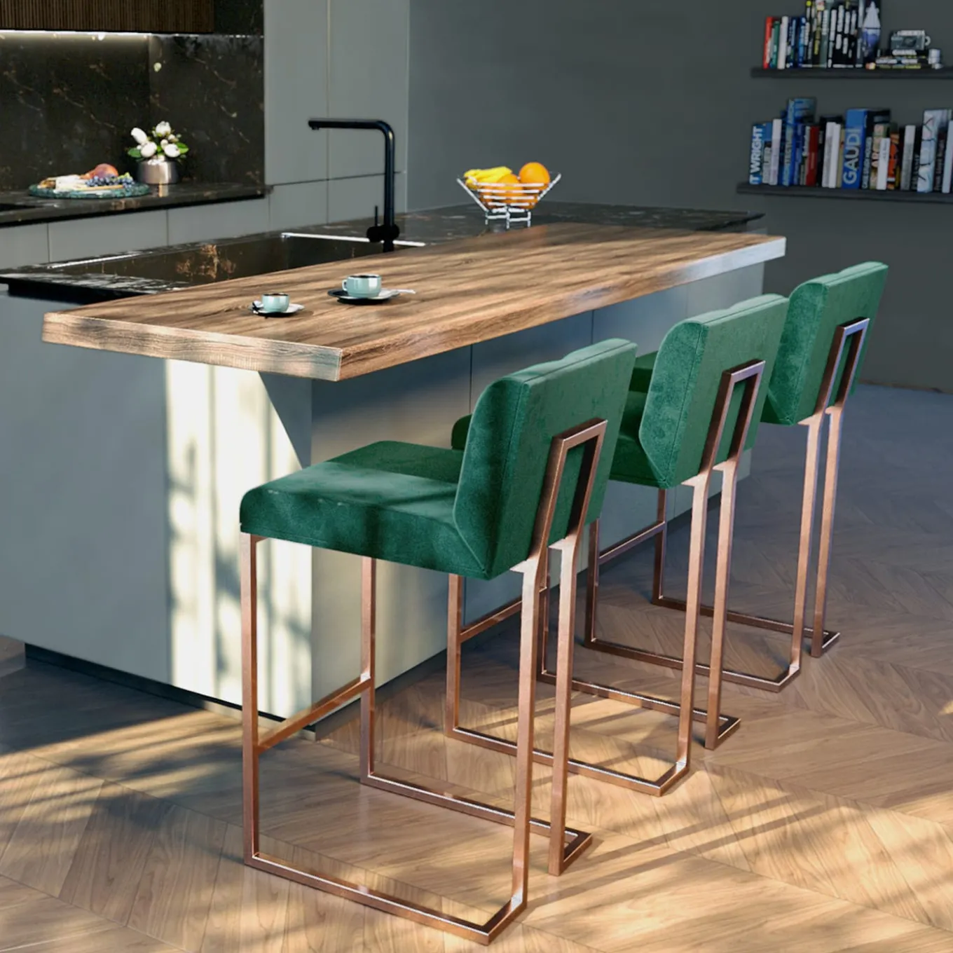 Magnetik Forest Green Velvet Bar Stool