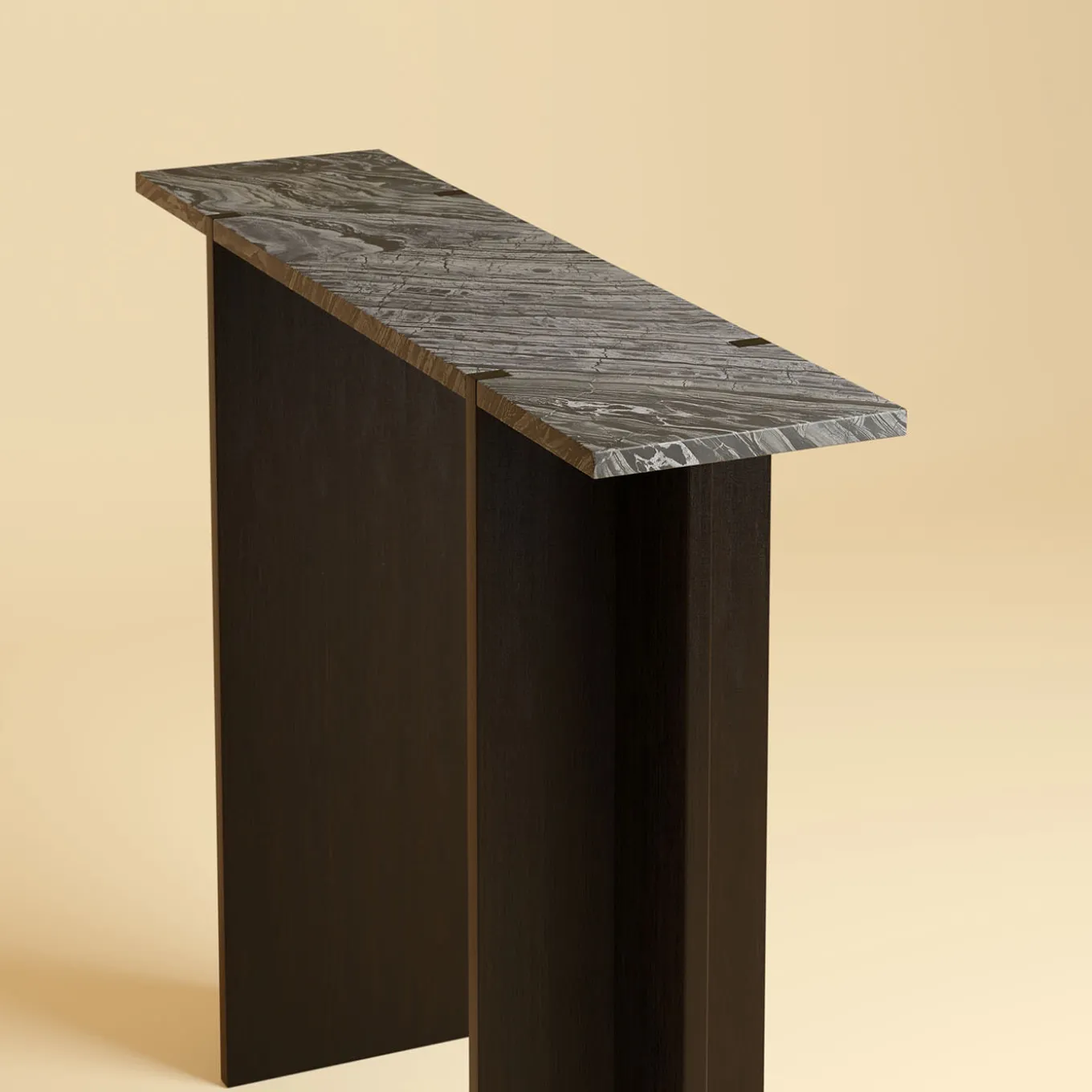 Maha Black Kenya Marble and Oak Wood Console