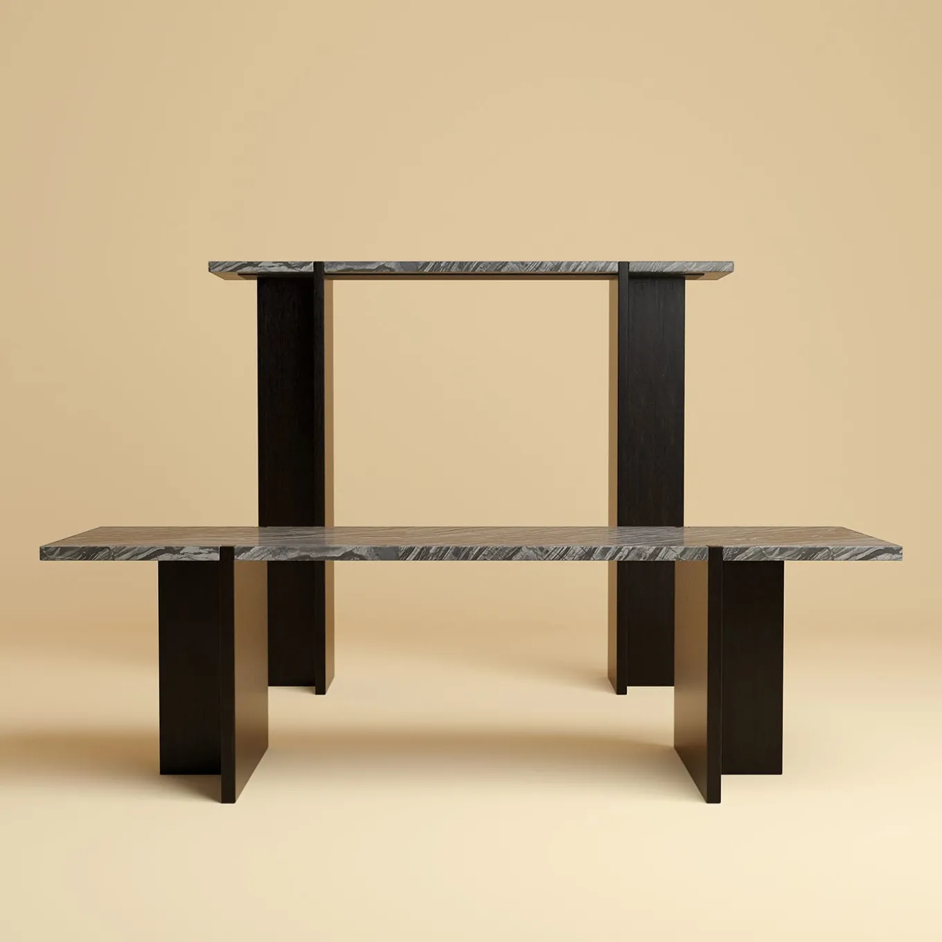 Maha Black Kenya Marble and Oak Wood Console