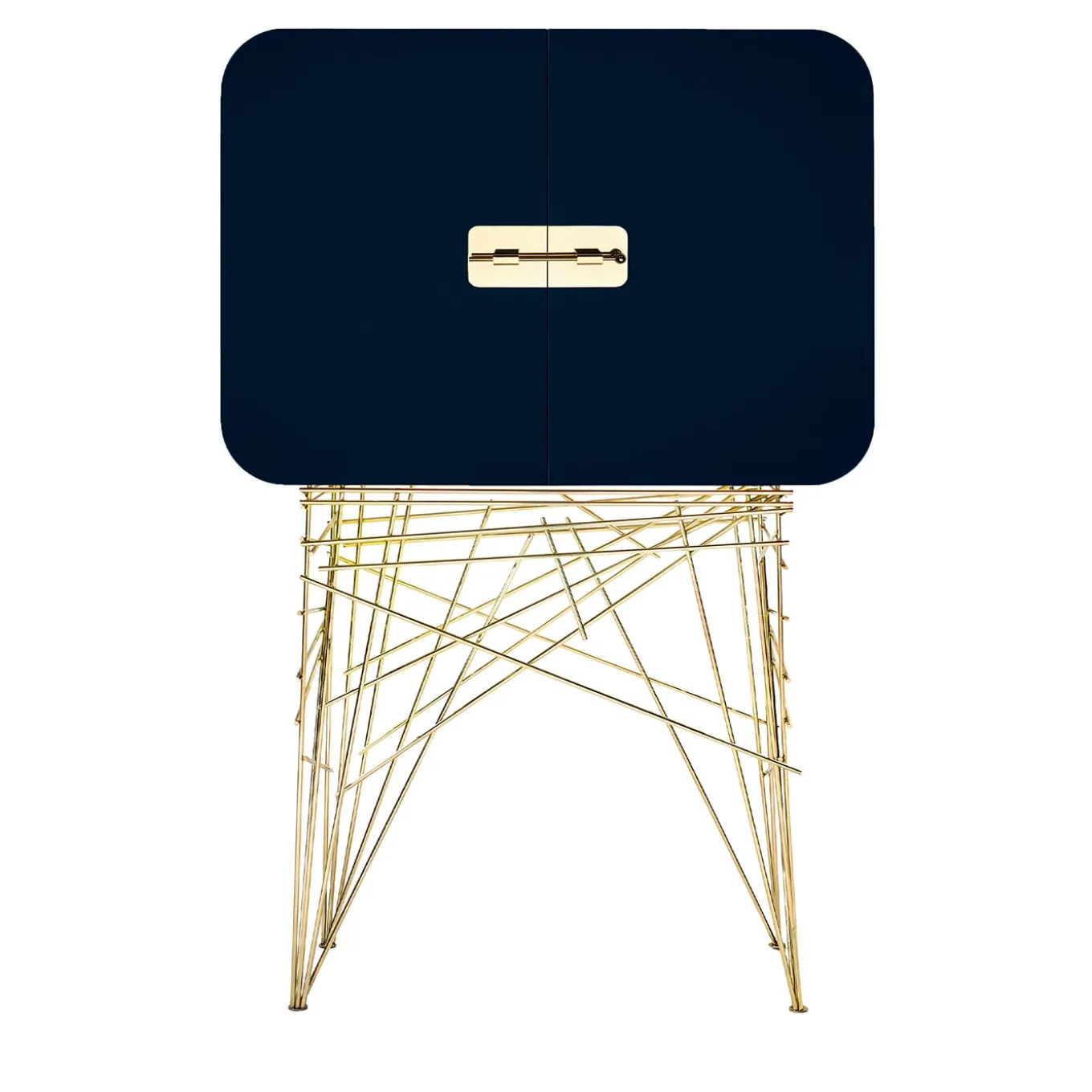 Mai Tai Blue-Black Wooden & Golden Metal Bar Cabinet