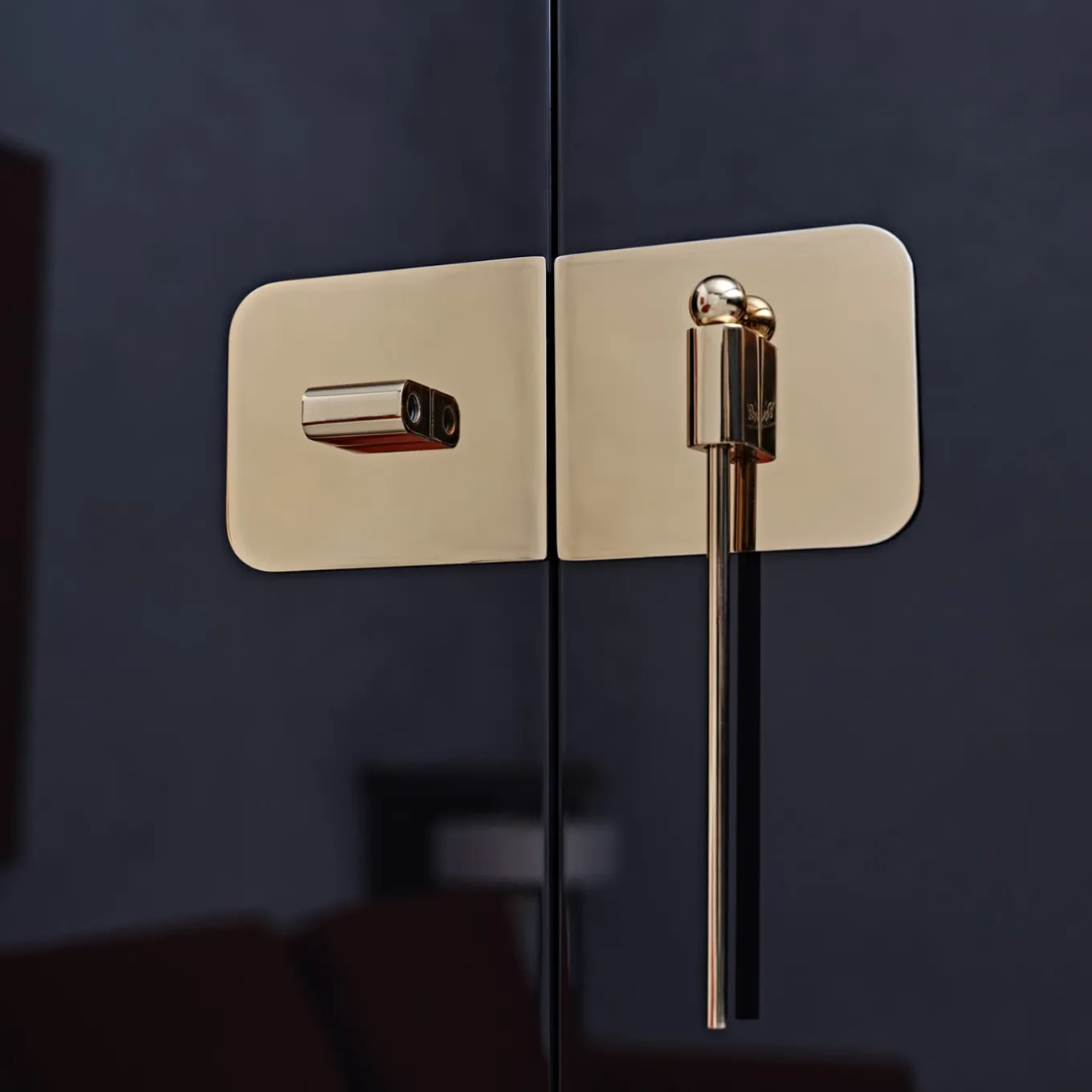 Mai Tai Blue-Black Wooden & Golden Metal Bar Cabinet