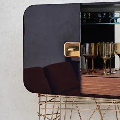 Mai Tai Blue-Black Wooden & Golden Metal Bar Cabinet