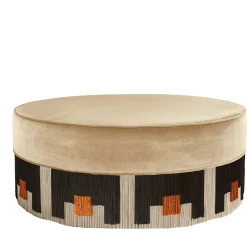 Mali Round Warm-Beige & Orange Pouf by Lorenza Bozzoli