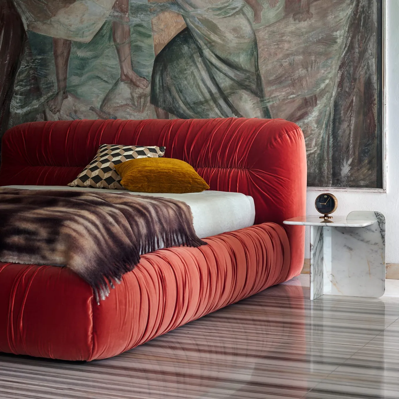 Mambo Orange Velvet Bed by Lorenza Bozzoli