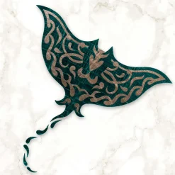 Manta Ray Calacatta Gold Marble & Leather Decorative Panel
