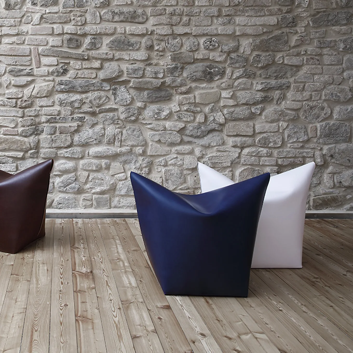 Mao Dark Brown Leather Pouf by Viola Tonucci