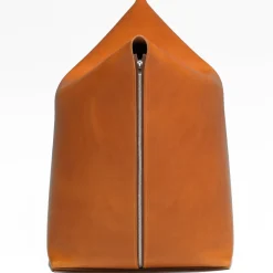 Mao Orange Leather Pouf by Viola Tonucci