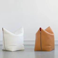 Mao Orange Leather Pouf by Viola Tonucci