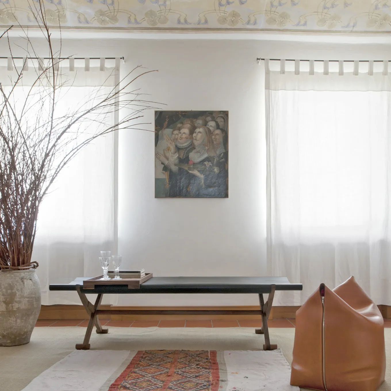 Mao Orange Leather Pouf by Viola Tonucci