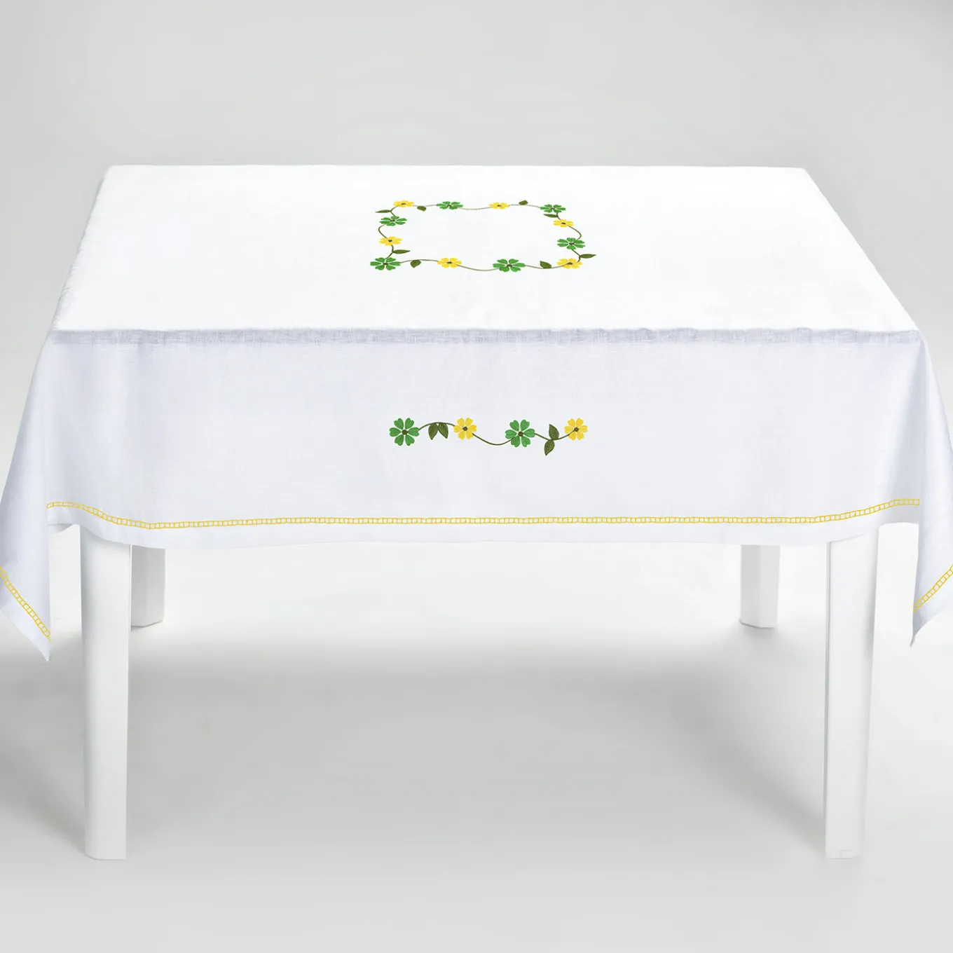 Margherita Yellow Embroidered Linen Tablecloth
