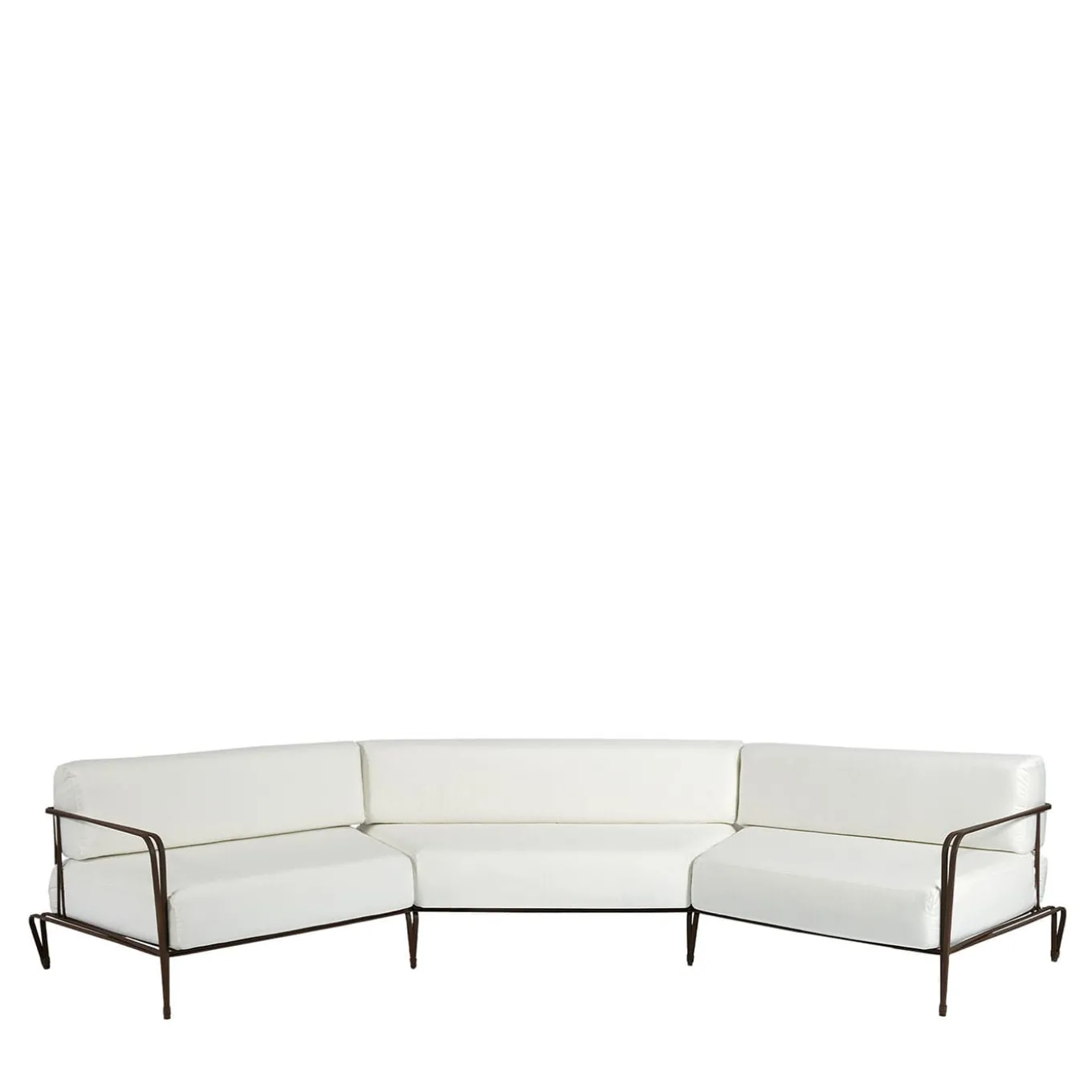 Marina White Fabric & Brown Steel Outdoor Sofa
