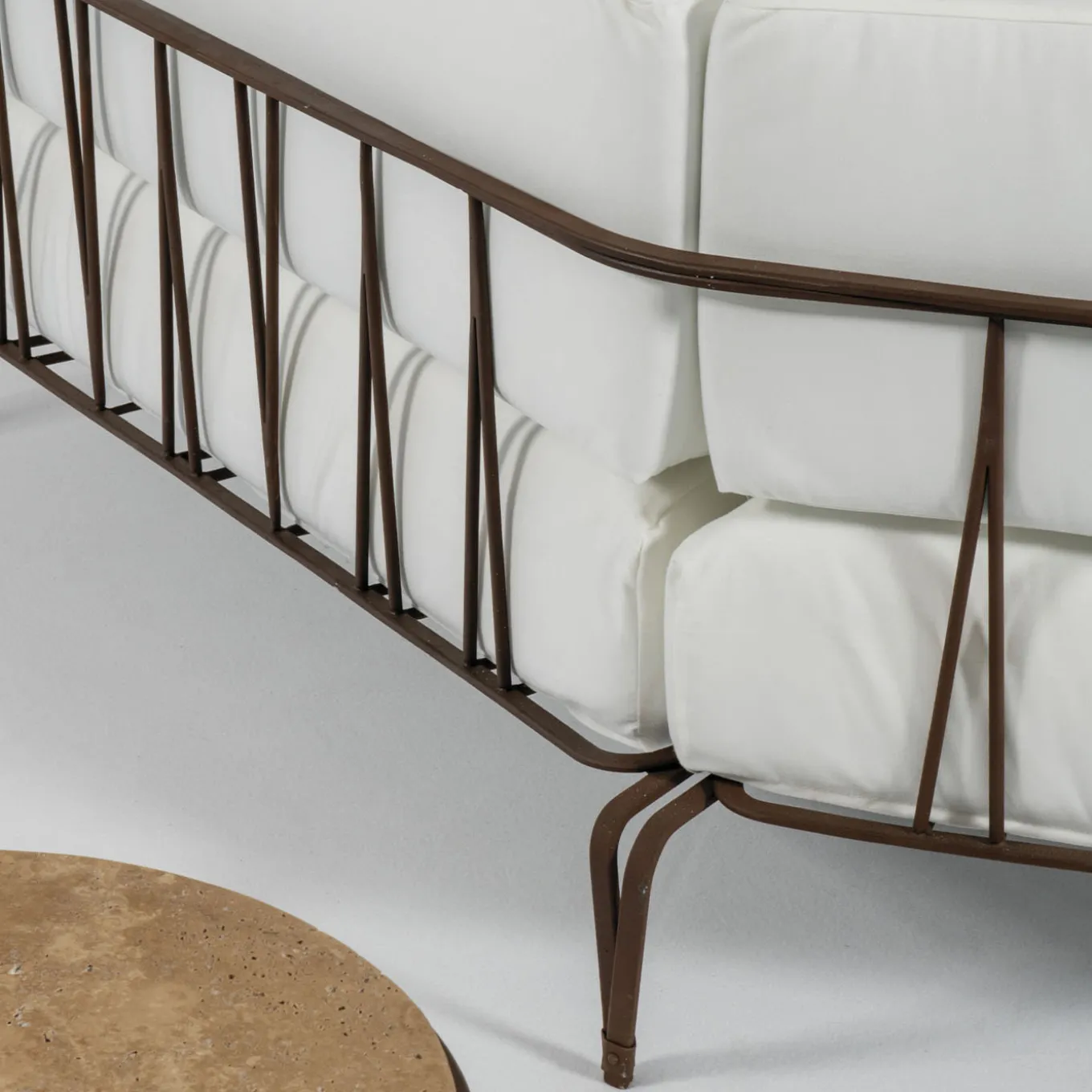 Marina White Fabric & Brown Steel Outdoor Sofa