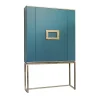 Marion Turquoise Matte Lacquer & Gold Bar Cabinet