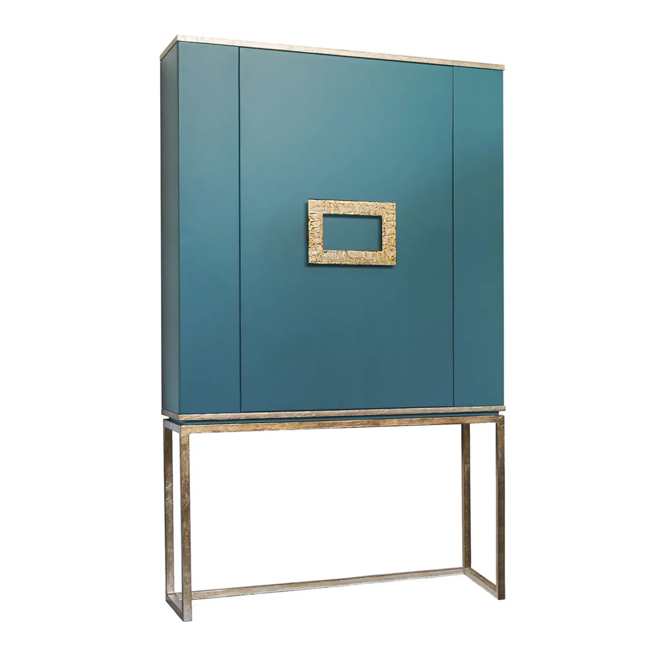 Marion Turquoise Matte Lacquer & Gold Bar Cabinet