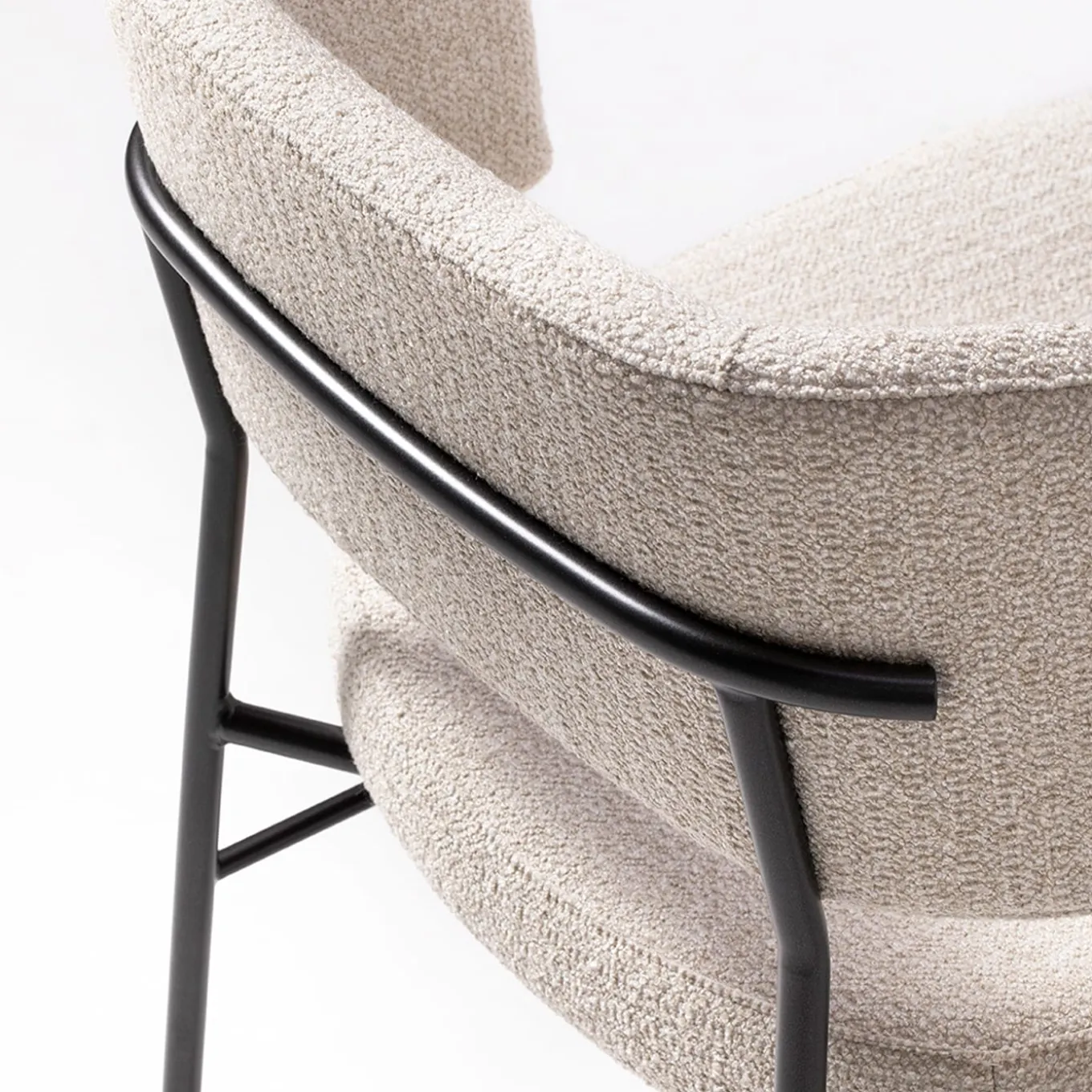 Marlen White Fabric & Black Metal Lounge Chair by EP Studio