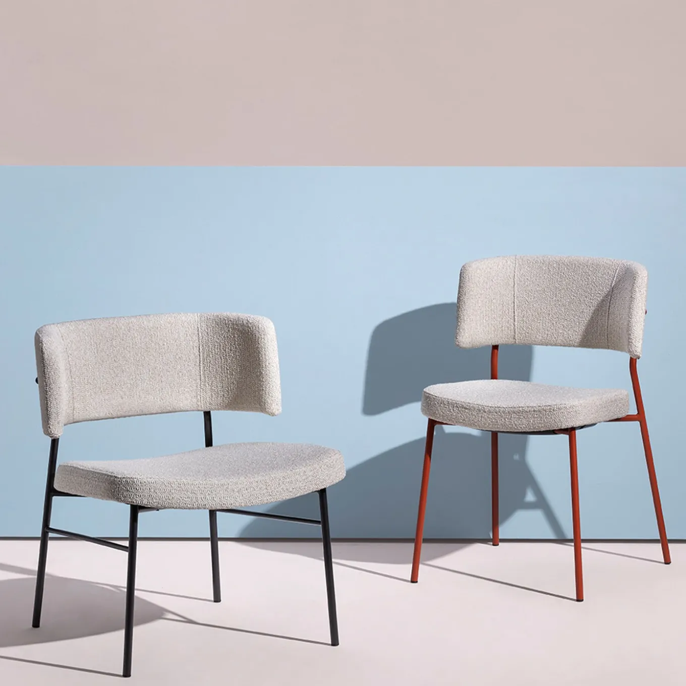 Marlen White Fabric & Black Metal Lounge Chair by EP Studio