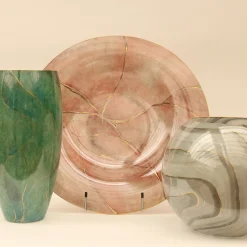 Marmo Large Pink Plate with Gold