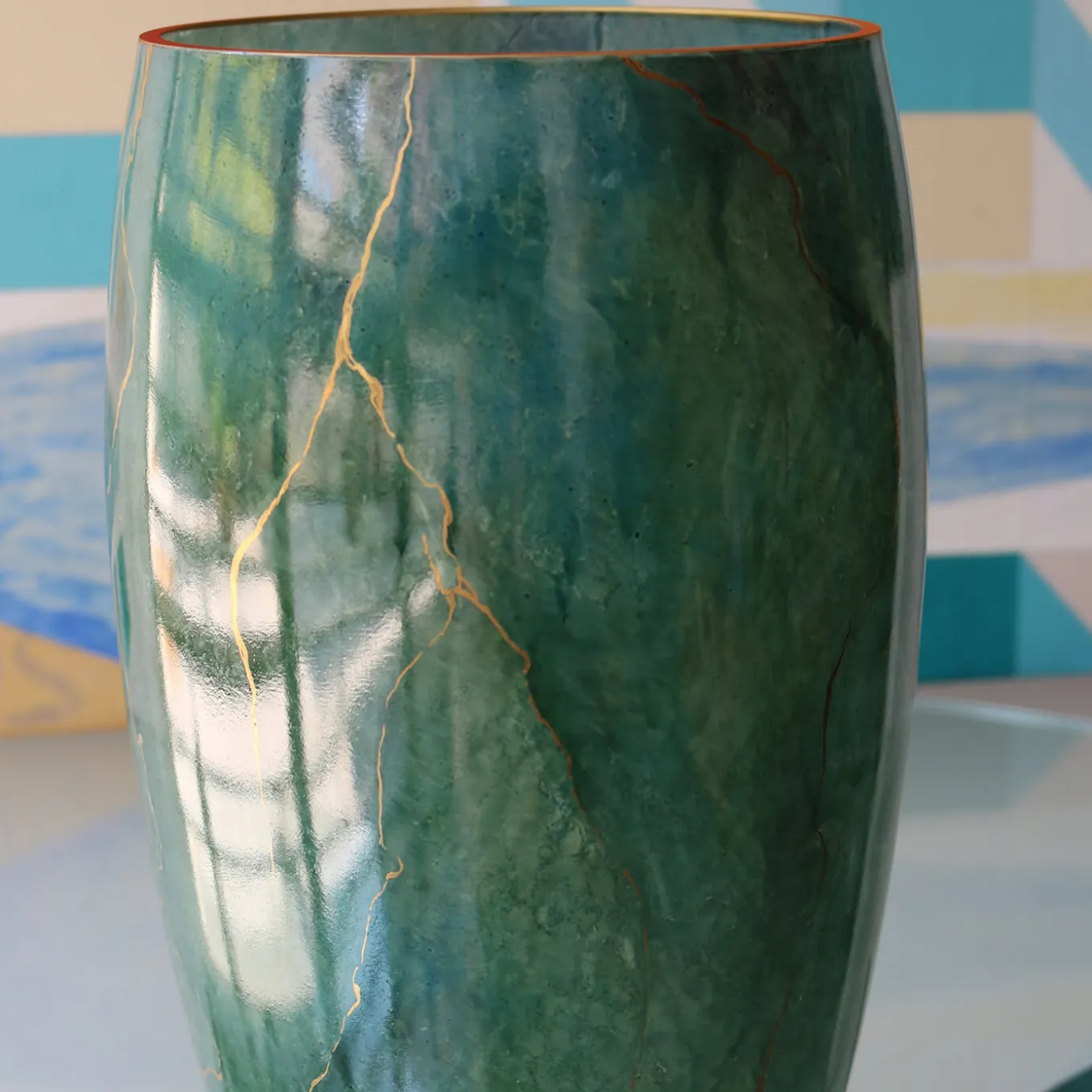 Marmo Tall Green Vase with Gold