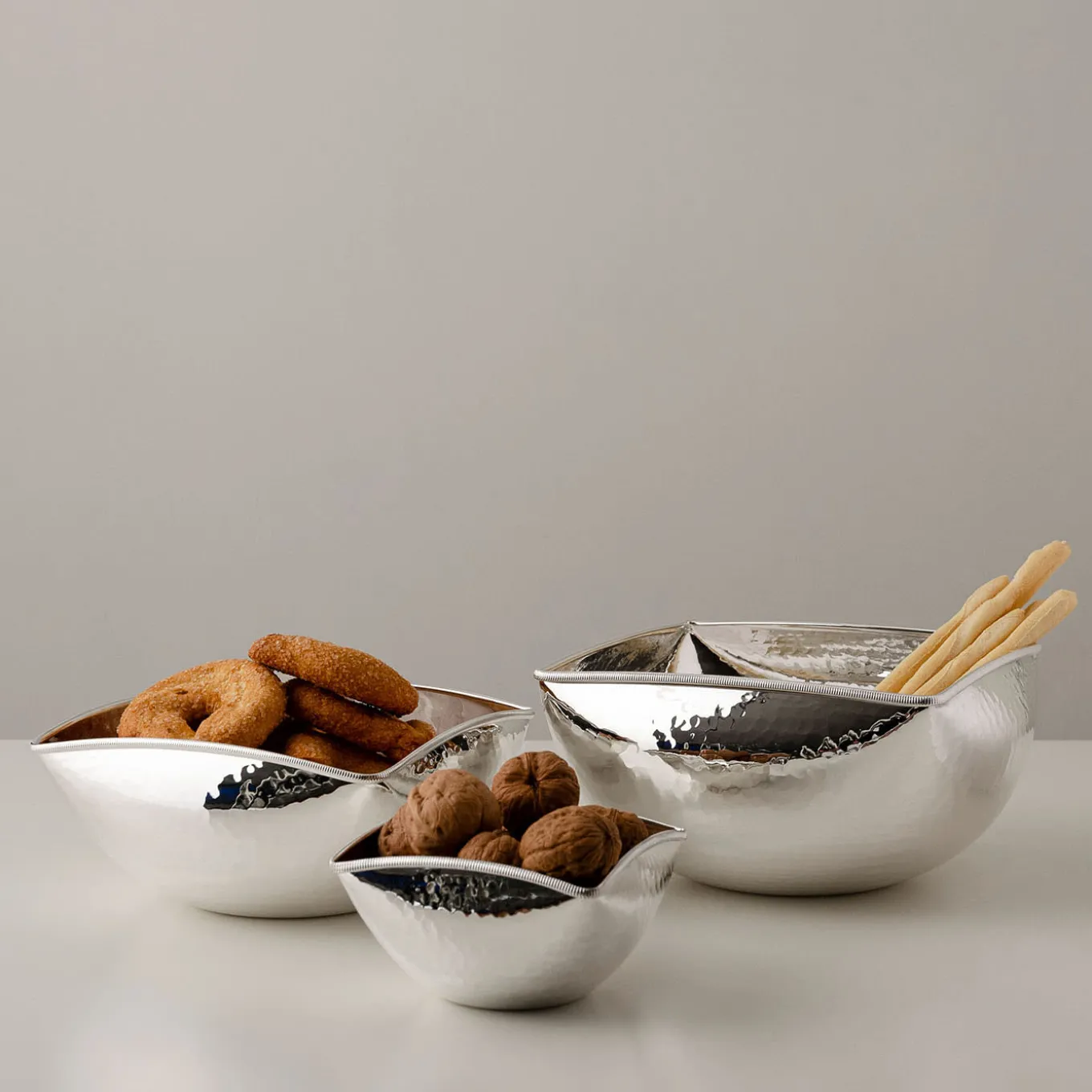 Materia Viva Squared-Round Hammered Silverplated Bowl