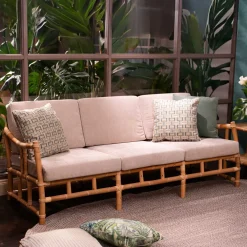 Maya Manao & Manila Cane 3-Seater Sofa With Cushions