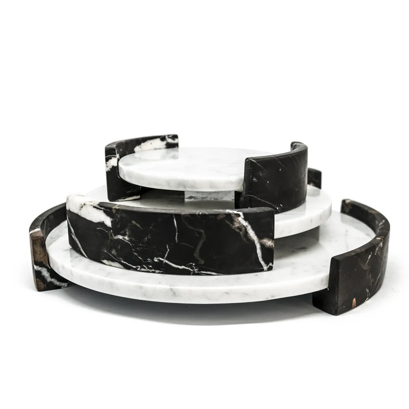Medium Round White Carrara Marble Tray by Jacopo Simonetti