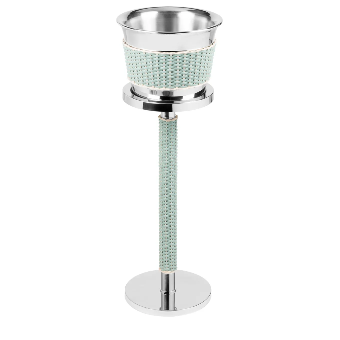 Menton Green Leather & Rattan Champagne Bucket with Stand
