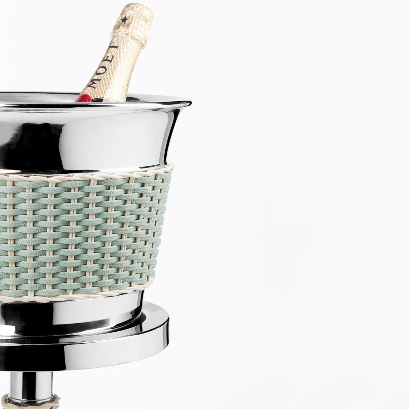 Menton Green Leather & Rattan Champagne Bucket with Stand