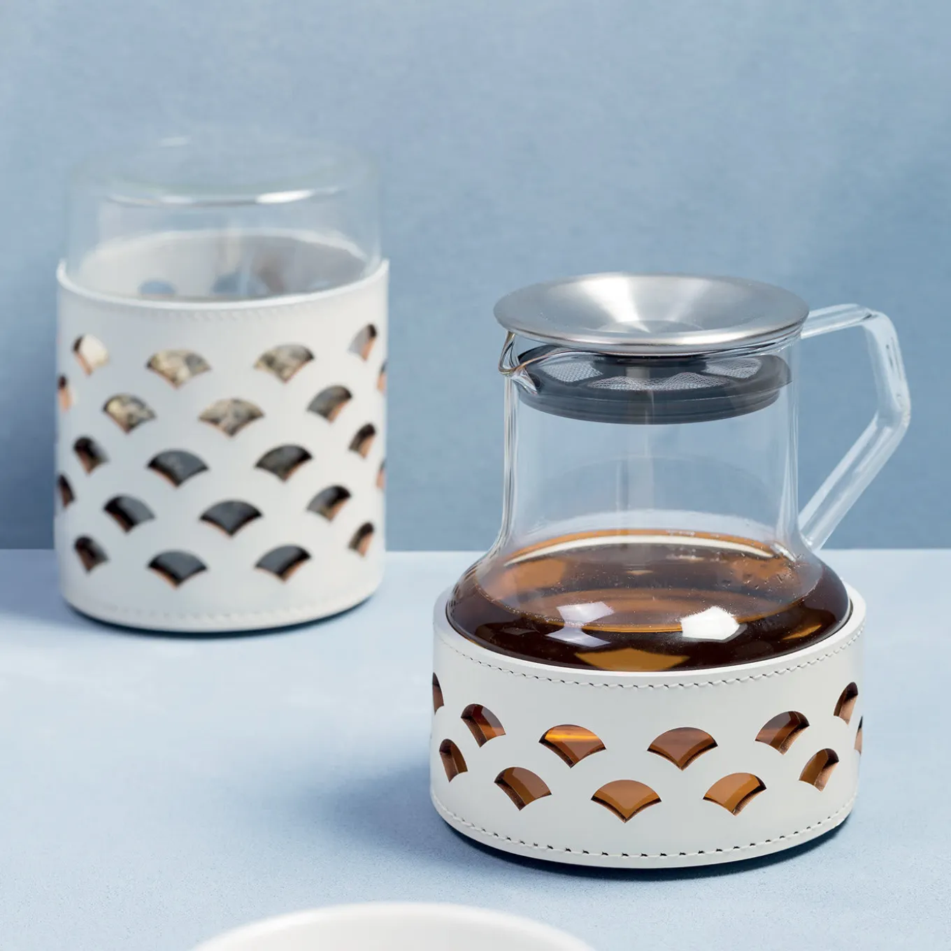 Messina Glass and Leather Teapot Set