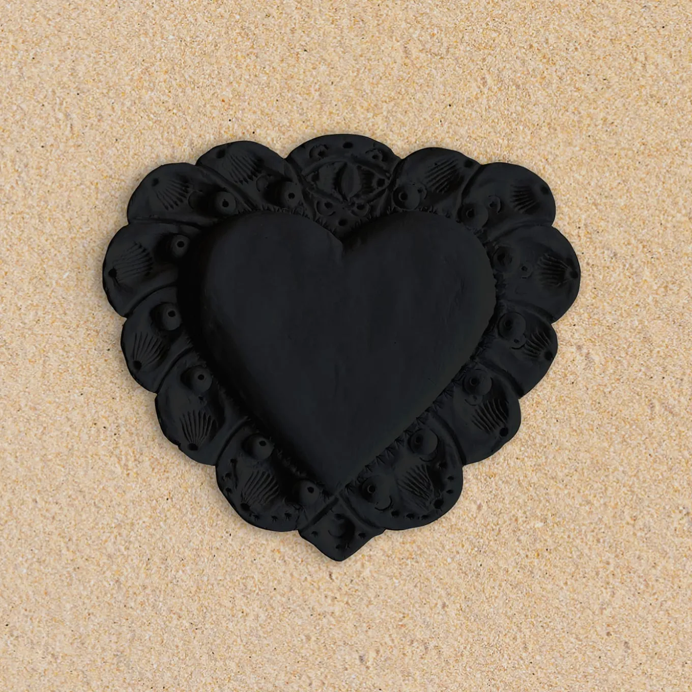 Milagros Sacred Heart Black Plaster Wall Sculpture