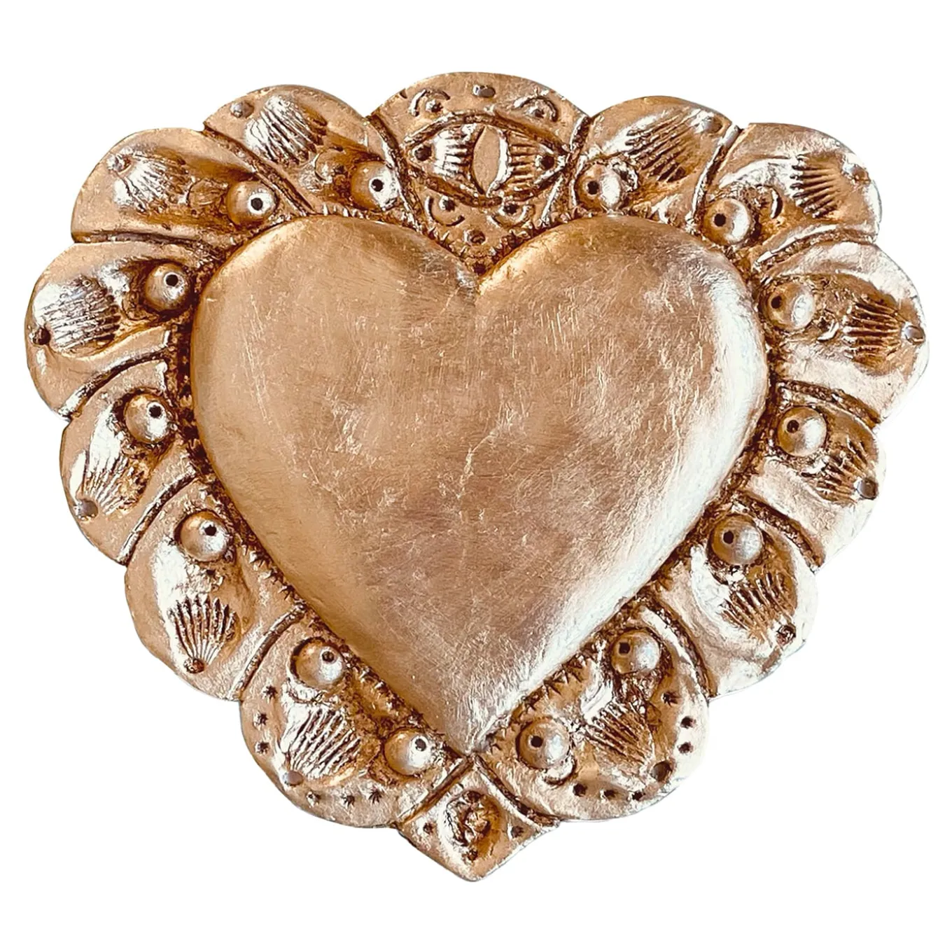 Milagros Sacred Heart Gold Plaster Wall Sculpture