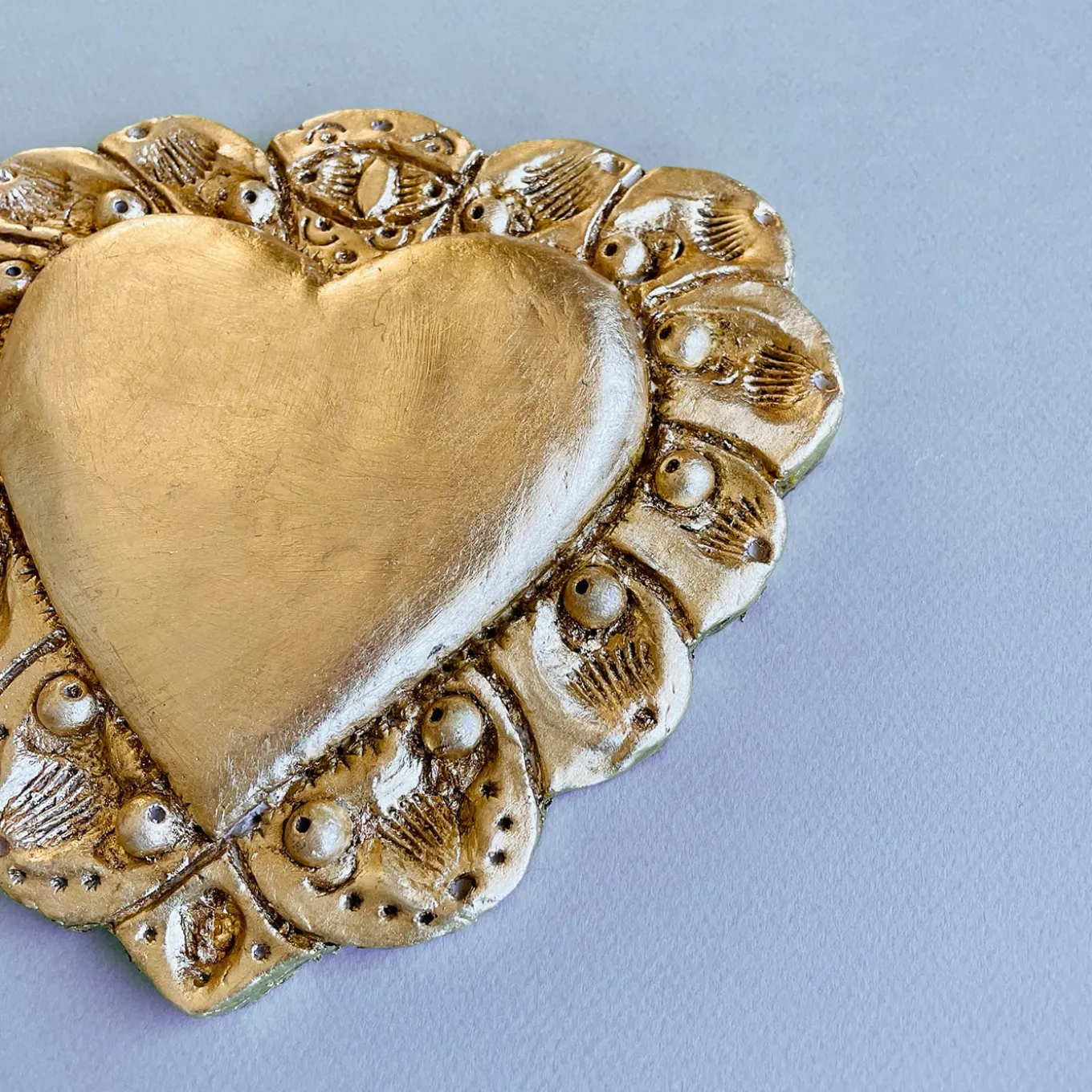 Milagros Sacred Heart Gold Plaster Wall Sculpture
